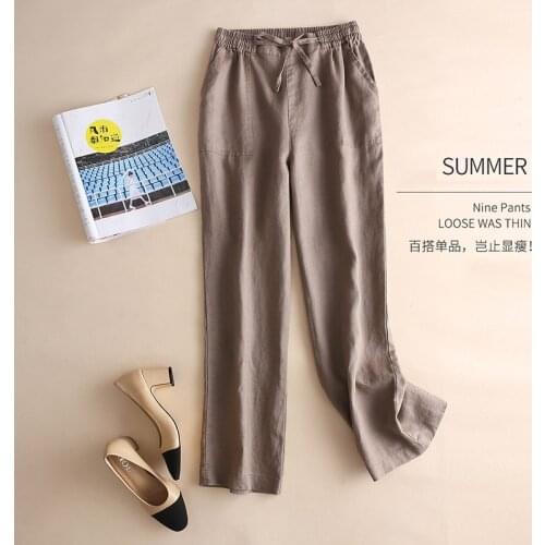 New Arrival Spring Summer Women Cotton Linen Loose Pants All-matched Casual Elastic Waist vintage Wide Leg Pants Plus Size S601
