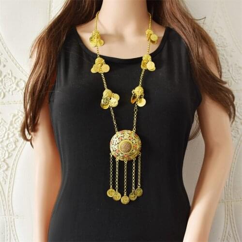 New Gold Coin Waist Chain Necklace Metal Hollow Color Drop Oil Tassel Pendant Necklace For Women Jewelry Set Belt Gift