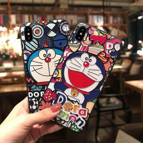 Cute Machine Cat Embossed Phone Case for iPhone 11 12 Pro Max XS Max XR Cartoon Doraemon Soft Back Cover for iPhone X 8 7 6 Plus