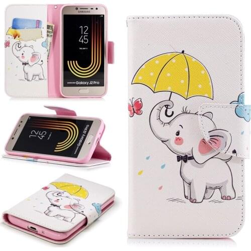 Flip Colored Drawing PU Leather Cases with Kickstand for Samsung Galaxy J2 Pro(2018) Mobile Phone Cases with Wallet Card Holders
