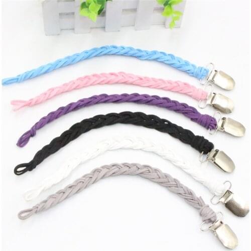 Baby Safe Leather Woven Alloy Colorful Pacifier Chain Braided Clip Holder Baby Feeding Teether Accessories