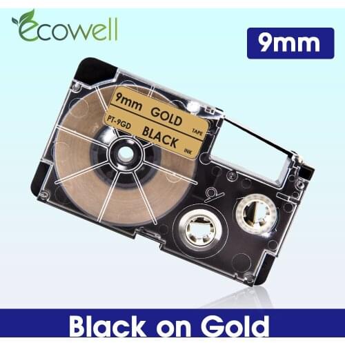 Ecowell 1Pcs 9mm XR-9GD XR 9GD Black on Gold label tape XR9GD Compatible for Casio Kingjim Label Maker KL-60 KL-120 KL-100 820