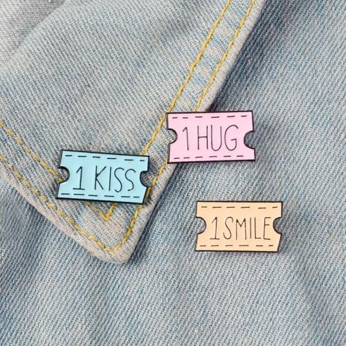 3 style Reward Coupon Enamel Pin 1Smile Hug Kiss Brooch Backpack Clothes Lapel Heterosexual Jewelry Gift for Friends