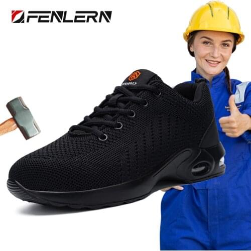 Fenlern Air Cushion Safety Shoes Women Anti-Puncture Working Wide Steel Toe Shoes Women Lightweight Work Shoes Women Sneakers