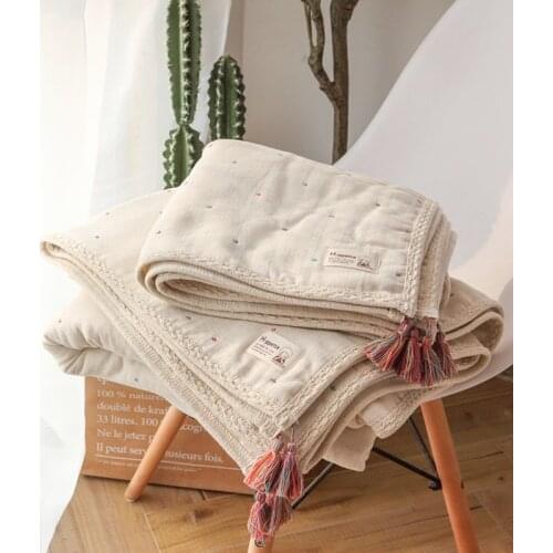 Retro cotton gauze summer quilt crib Korean summer blanket baby children air-conditioning quilt cotton plain cotton bed cover