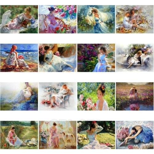 Girl Portrait 5D Diamond Painting Dancing Girl Western Manor Garden Noble Woman Artistic Oil Painting Bedroom Hall Decor Picture