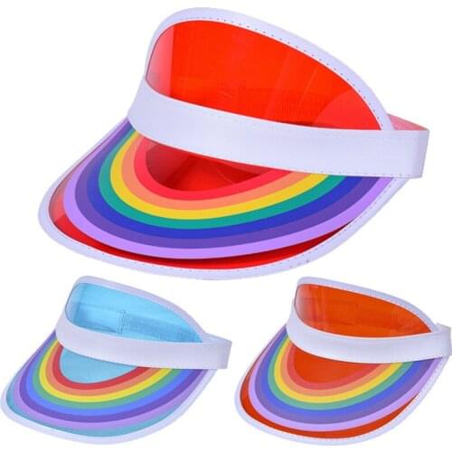 Summer Men Women Transparent PVC Plastic Empty Top Sun Hat Rainbow Sport Sunshade Travel Sunscreen Driving Baseball Cap R88