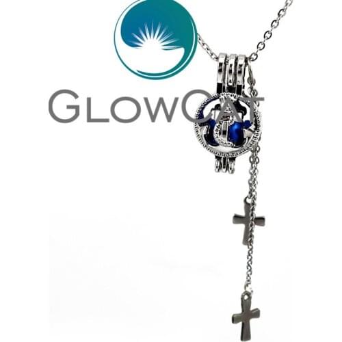 KK558-Cross Tassel Anchor Round Beads Cage Essential Oil Diffuser Oyster Pearl Locket Pendant Necklace