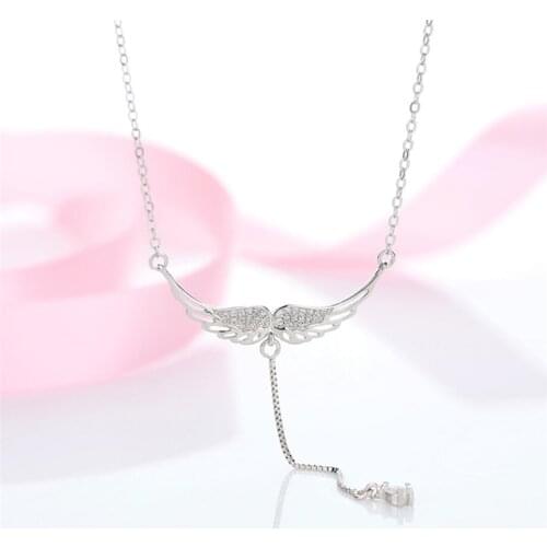 Angel Pendant Zircon Clavicle Chain 925 Sterling Silver Temperament Personality Fashion Female Jewelry Necklace SNE002
