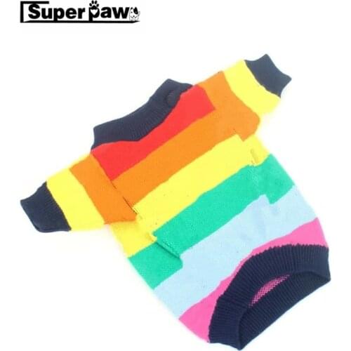 Fashion Dog Rainbow Sweater Clothes Winte Warm Pet Puppy French Bulldog Pug Teddy Jacket Coat for Small Medium Teddy Dogs LYC25