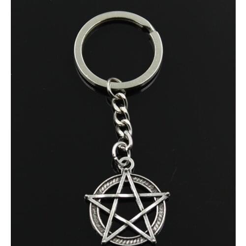 Fashion 30mm Key Ring Metal Key Chain Keychain Jewelry Antique Silver Color Plated Star Pentagram 31x27mm Pendant