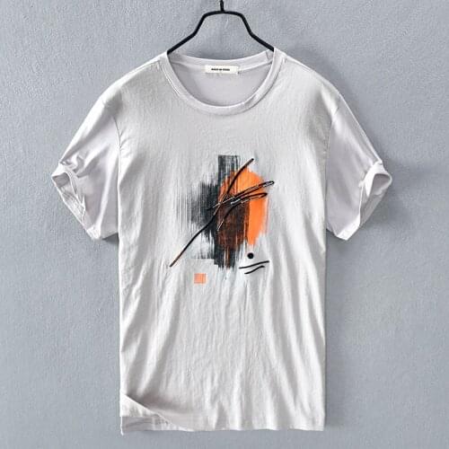Embroidered cotton and flax t shirt men summer fashion t-shirt for men short-sleeved casual o-neck t shirts male camiseta camisa