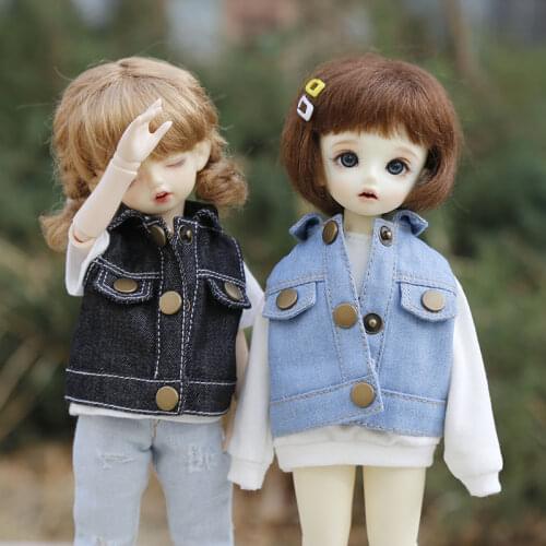 BJD 6 min Yosd 1/6 mens and womens doll clothing accessories handmade denim jacket waistcoat doll clothes