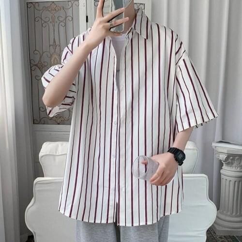 Mens Shirt Half Sleeve Striped Large Size New Summer Handsome Streetwear Tidal Current College Fashion Youth Surprise Price