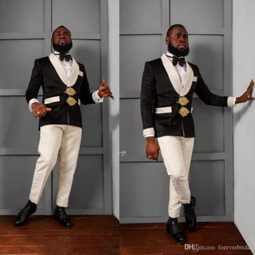 Mens Designer Jackets Black Best Men Wedding Tuxedos Applique White Shawl Lapel Men Suits Custom Made Groom Wear Clothes