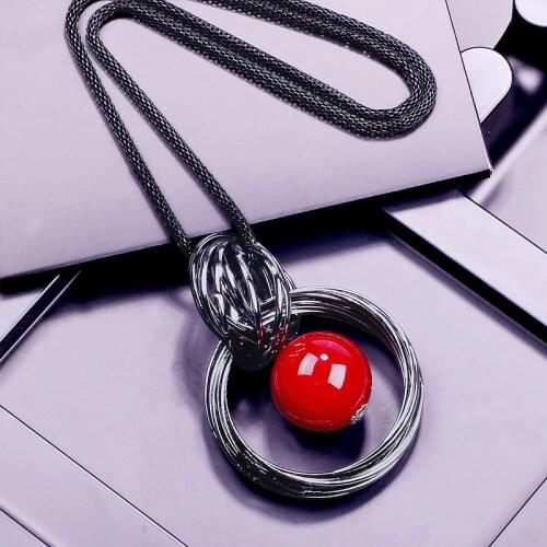 New Tassel Necklace Chain Black Korean Style Red Round Ball Pendants Necklaces for Women Trendy Jewelry 2019