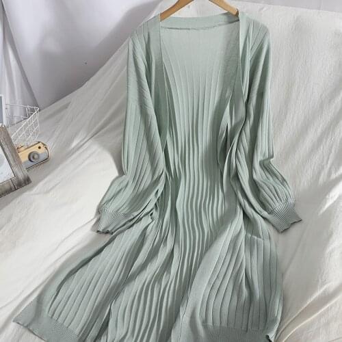 Summer new style fashion long cardigan knitted jacket with Korean pure color simple loose sunscreen shirt Cardigans for women