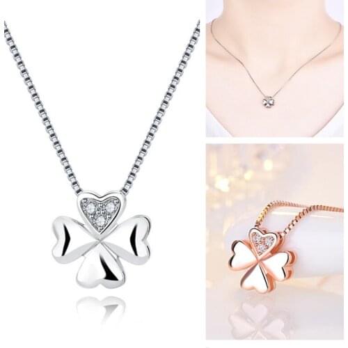 Classic Zircon Clover Necklace Women Rose Gold Party Accessories Trend 925 Silver Chain On Neck Female Clavicle Necklaces Shiny