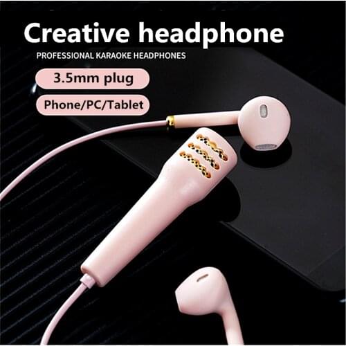 Portable Stereo headphone with Mic KTV Karaoke Mini Microphone wired headset with Handheld Microphone For Phone Laptop PC
