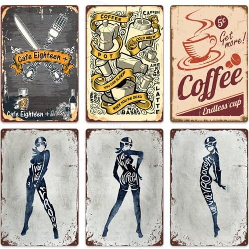 Sexy Girl Coffee Metal Sign Vintage Tin Plates Signs Retro Cafe Kitchen Irish Pub Cafeteria Home Decor