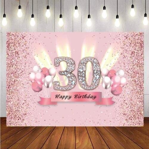 Pink Sweet 30th Photography Backdrop Balloon Glitter Lady Happy Birthday Party Photo Background Banner Decoration Supplies