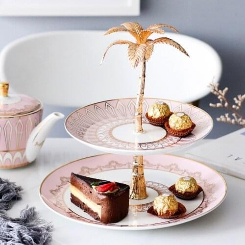 Nordic Double Fruit Plate Coconut dish Cake Stand Candy Tray Dried Fruit Snack Plate European Ceramic Tray serving tray CL83001