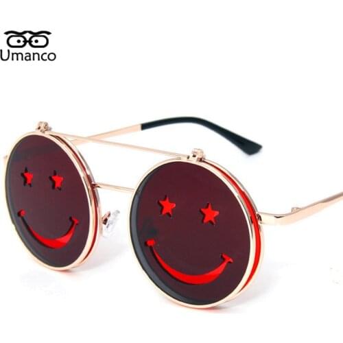 Umanco Creative Flip-top Steampunk Sunglasses Women Men Colorful Shades Mirror Smiley Face Eyewear Fashion Showing Glasses Gifts