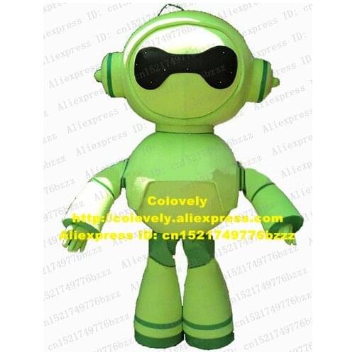 Super White Robot Automaton Intelligent Machine Mascot Costume Mascotte With Round Green Tummy Perfect Body No.4345 Free Ship