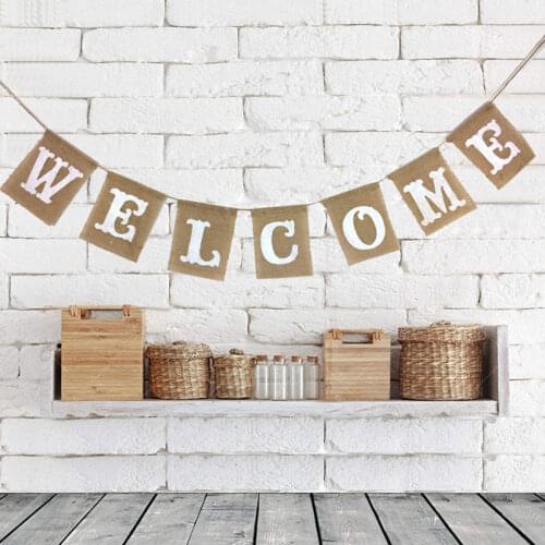 Wedding Home Decor Linen Flag WELCOME Ceiling Banner Jute Burlap Flags 1pcs Birthday Party Event Baby Shower Supplies