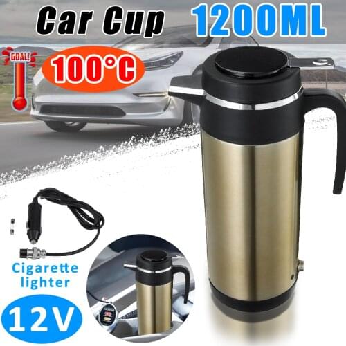 12V Car Truck Electric Heating Cup Thermostatic Kettle Stainless Steel Auto Travel Coffee Tea Boiling Mug Vacuum Flask 1200ml