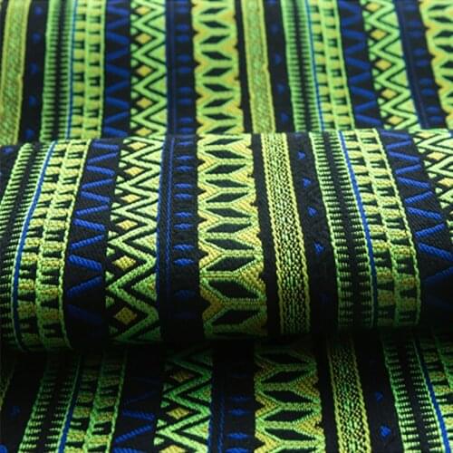 145cm width France Imported Green Ethnic style Metallic Jacquard Brocade Fabric 3D jacquard yarn dyed fabric for Dress Skirt