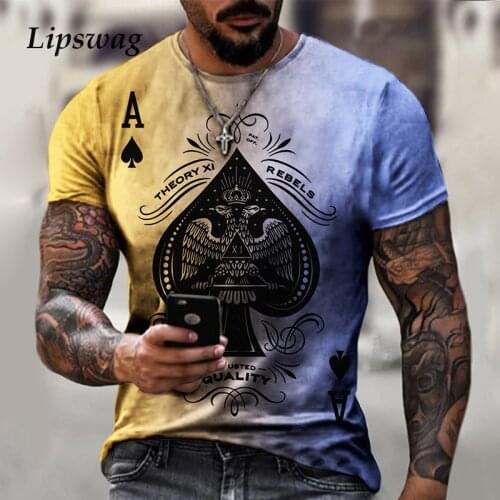 Vintage Summer Short Sleeve Men T-shirts Fashion Poker Card Print O-Neck Tops Pullover Mens 2021 New Casual Tee Shirt Streetwear