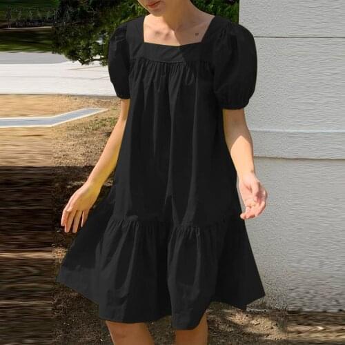 Party Holiday Sundress Fashion Women Square Neck Short Sleeve Dress ZANZEA Summer Elegant Ruffles Casual Vestidos Plus Size