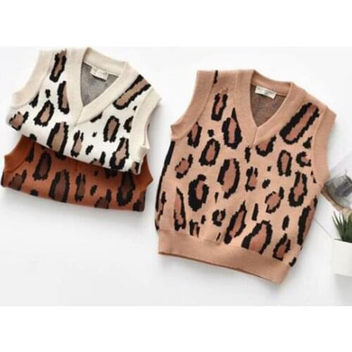 Spring Baby Kids Boys Girls Sleeveless Leopard Print Knit Sweater Autumn Kids Boys Girls Pullover Sweaters Childrens Clothes