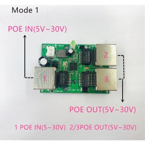 Reverse power supply POE switch POE IN/OUT5V/12V/24V 75W/2=38.5W 100mbps 802.3AT 45+78- DC5V~30V long distance series Force POE