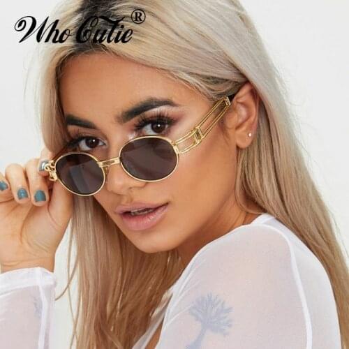WHO CUTIE Steampunk Sunglasses Retro Round Metal Men Women Brand Designer 90S Vintage Small Oval Sun Glasses Goggle UV400 OM566