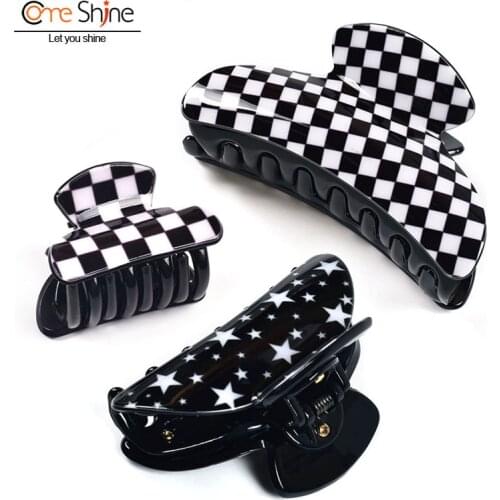 Black White Plaid Acrylic Hair Claw Clips for Girls Small and Big Hairpins Women bobby pin Accessories Headwear Come Shine