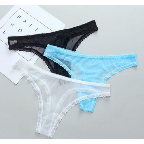 1/2/3 Pcs Mid-Rise Panties Sexy White Blue Black Women Underwear Lace Briefs Soft Transparent Panty