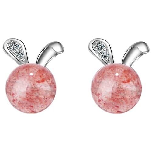 KOFSAC New Fashion 925 Silver Stud Earrings For Women Cute Rabbit Strawberry Crystal CZ Earring Jewelry Girl Best Gifts Brincos