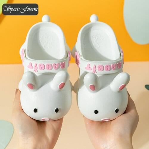 Womens Summer Cartoon Animal PVC Shoes Cute Pink Rabbit Slippers Woman Slides Breathable Home Shoes Ladies Parenting Sandals
