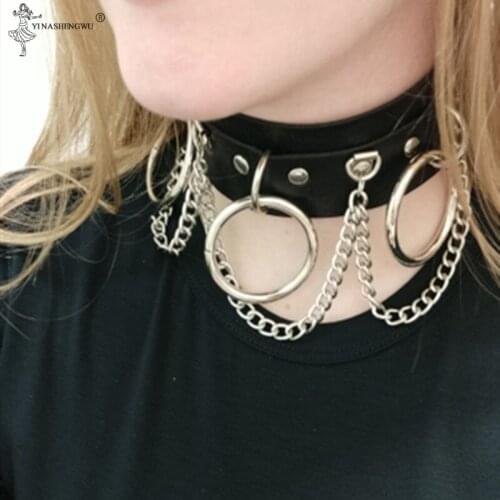 Harajuku Oversized Choker Necklace Sexy Pu Leather Women Collar Bondage Goth Belt Gothic Necklace Punk Jewelry Halloween Party