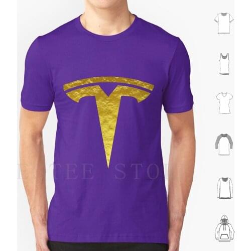 Tesla Logo Gold T Shirt Diy Big Size 100% Cotton Tesla Tesla Elon Elon Musk Musk Elon Musk Telsa Elon Musk Tsla Tsla Logo Tesla