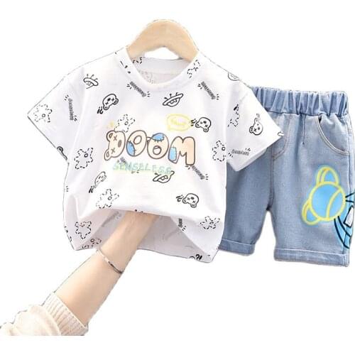 2021 Summer Baby Set Boy Clothing Fashion cartoon print short sleeve + Casual pants Kids Toddler Short Sleeve Pullover Outfits