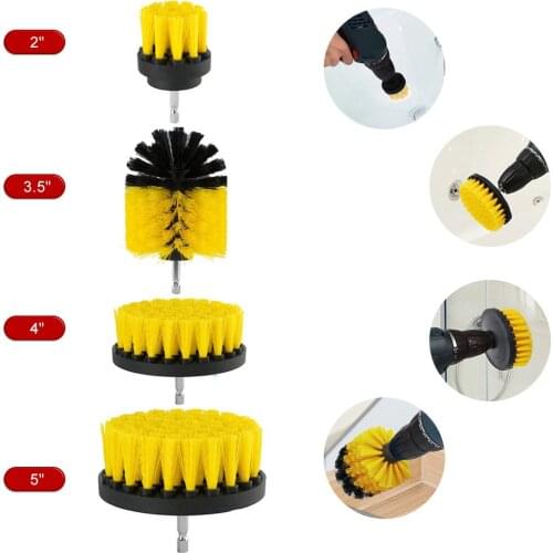 4PCS/Set Full Bristle Electric Drill High-strength Plastic Scrub Cleaser Bathroom Surfaces Tub Shower Tile Grout Brushes Tools