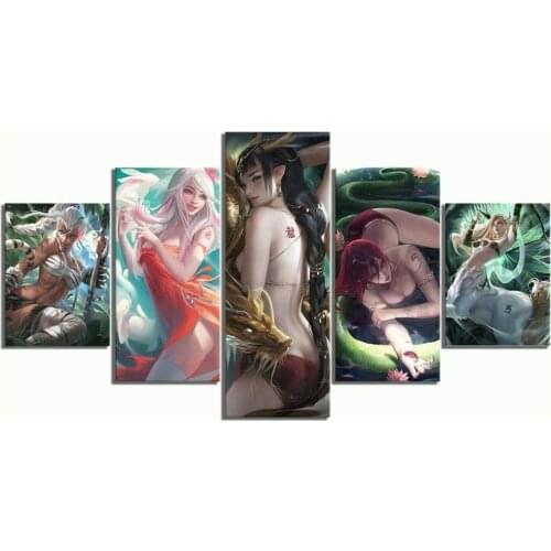 5 Piece Wall Art Canvas Anime Manga Prints Sexy Girl Figure Posters And Pictures Home Modern Bedroom Decoration Paintings