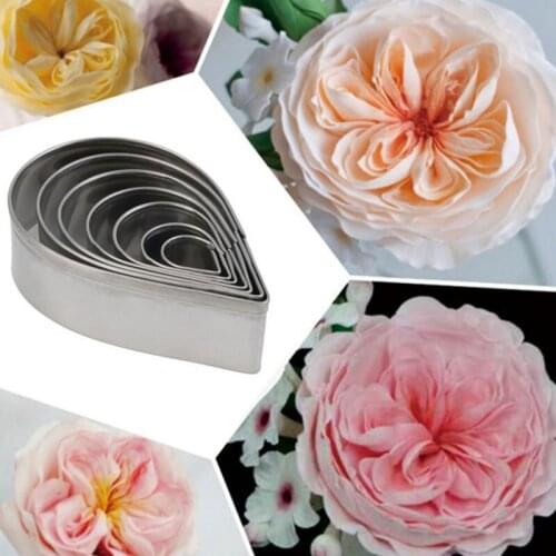 7pcs/set Stainless Steel Cake Mold Drop Shape Cake Cookie Cutter Molds Pastry Baking Mould Rose Petals Cutting