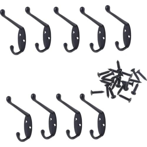 9 Pack Coat Hooks Wall HooksHeavy Duty Wall Mounted for Hat Hardware Dual Prong Retro Coat Hanger with 20 Screws（Black/Gold