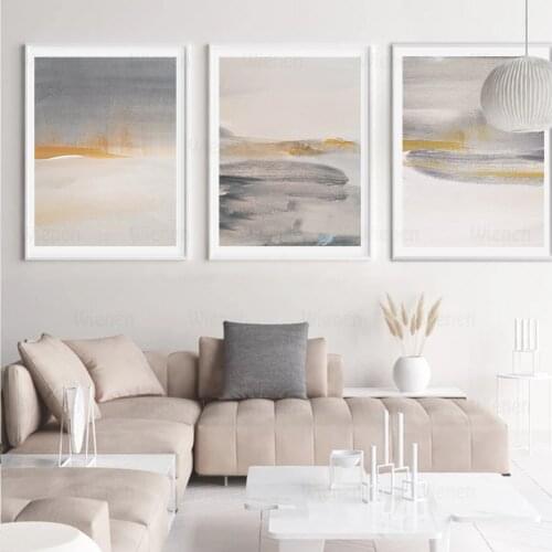 Abstract Graffiti Landscape Canvas Painting Grey Yellow Retro Wall Art Poster Picture for Living Room Modern Home Decor No Frame