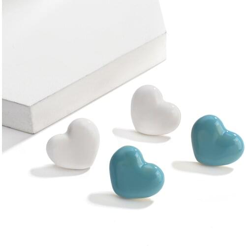 AENSOA Blue White Enamel Heart Stud Earrings For Women Cute Candy Color Love Mini Earring Korean Statement Party Jewelry Gifts