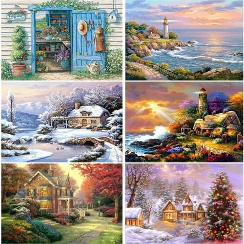 DIY 5D Diamond Painting House Diamond Embroidery Landscape Cross Stitch Full Round Drill Mosaic Rhinestone Art Home Decor Gift